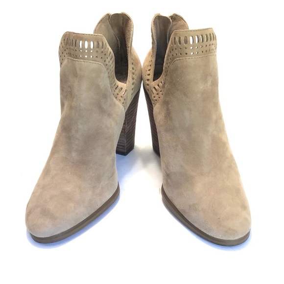Vince Camuto Tan V-Sides Back Zip Block Heel Suede Ankle Boots 8M - Picture 4 of 16